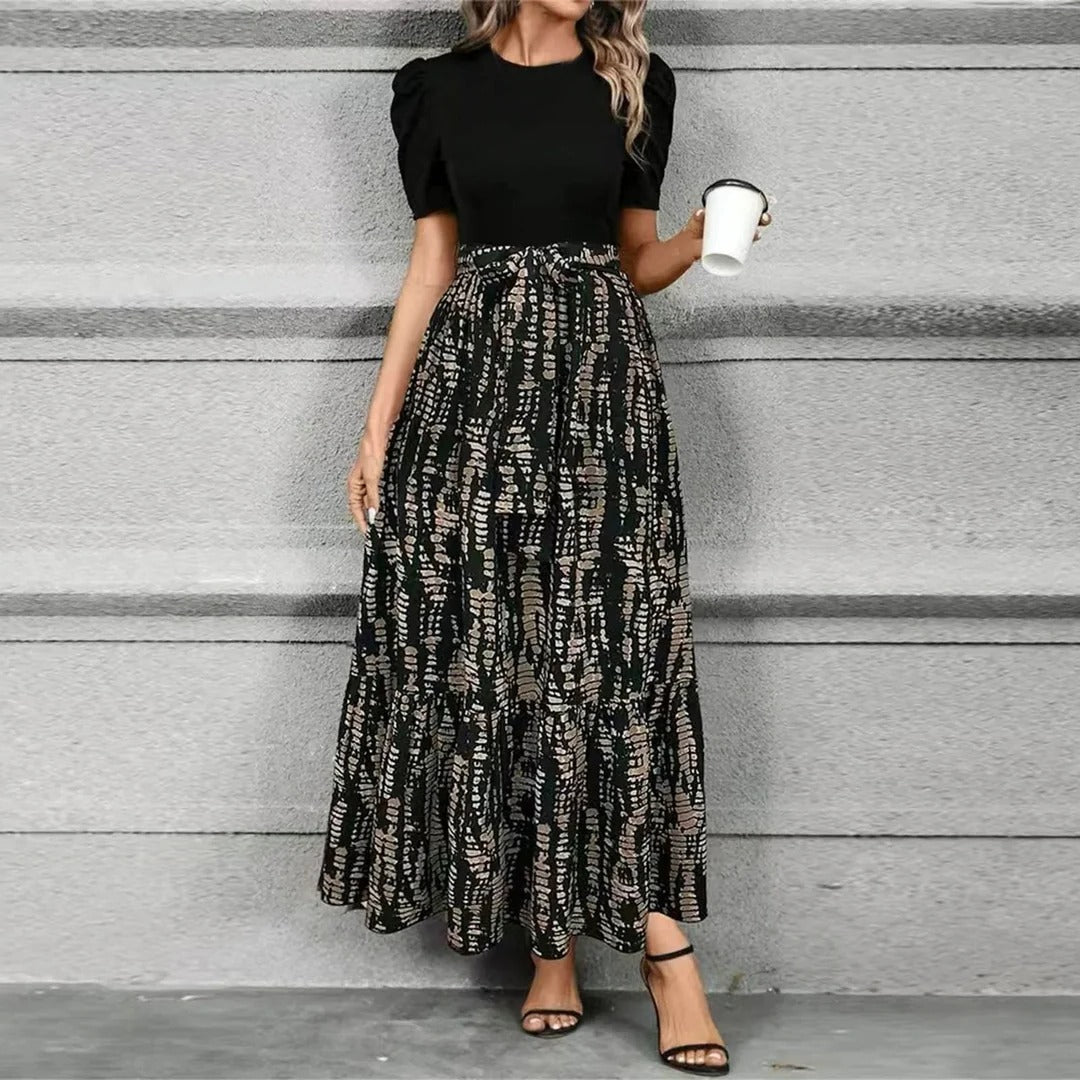 Women's Floral Print High-Waist Tie-Front Maxi Dress-Omni Prime Goods