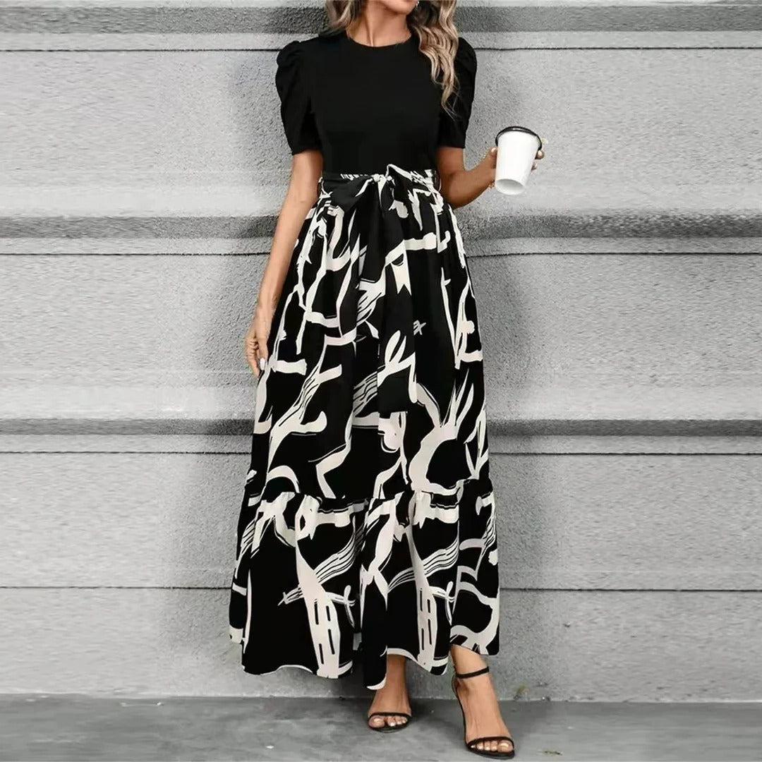 Women's Floral Print High-Waist Tie-Front Maxi Dress-Omni Prime Goods