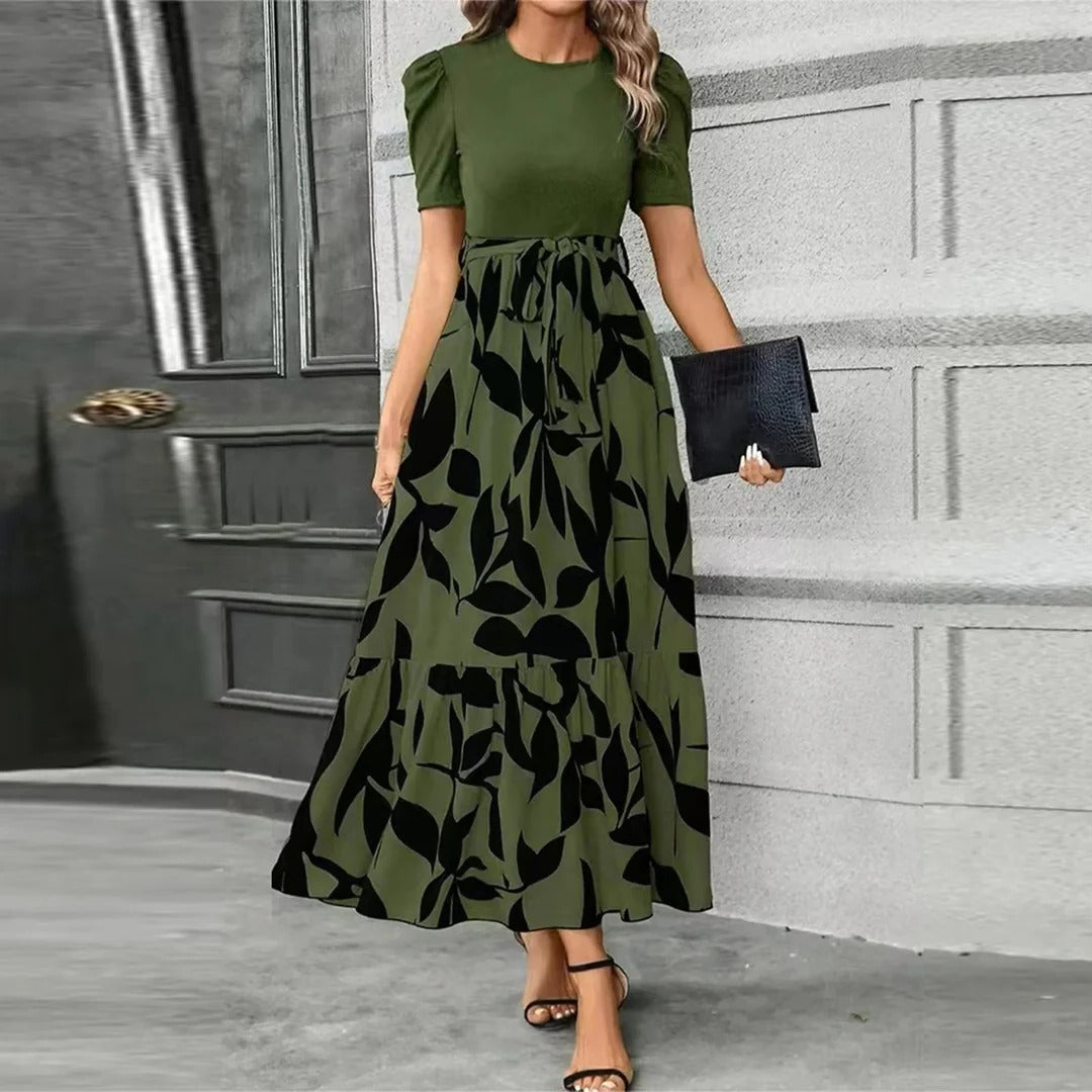 Women's Floral Print High-Waist Tie-Front Maxi Dress-Omni Prime Goods