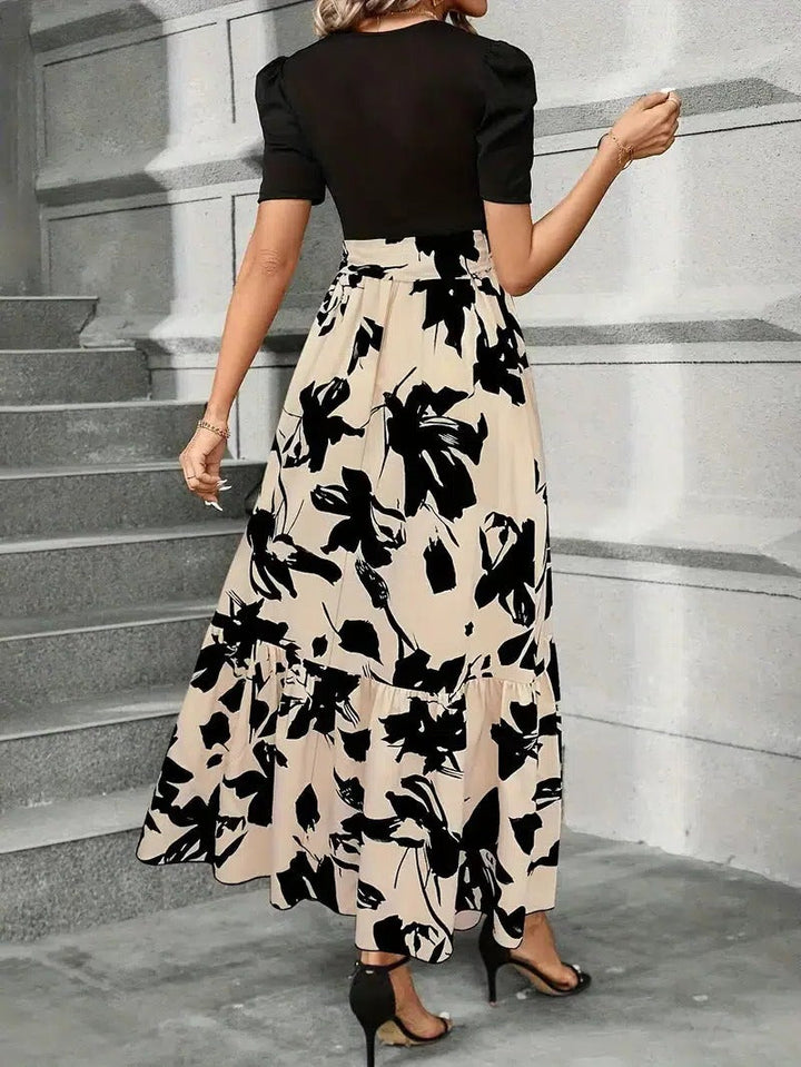 Women's Floral Print High-Waist Tie-Front Maxi Dress-Omni Prime Goods