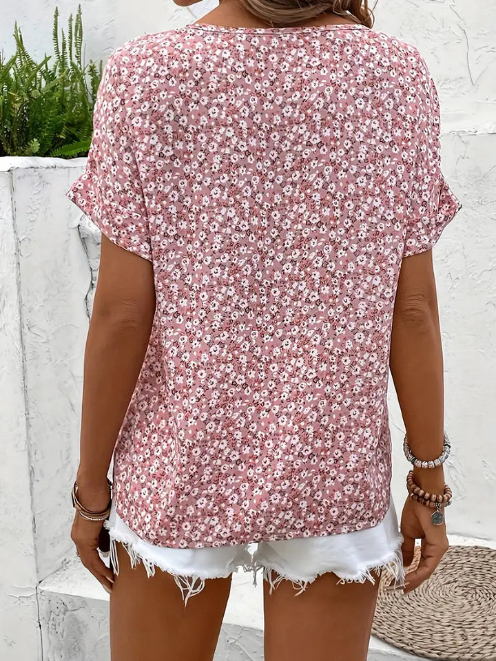 Women's Floral Print Notch Neck Summer Top-Omni Prime Goods