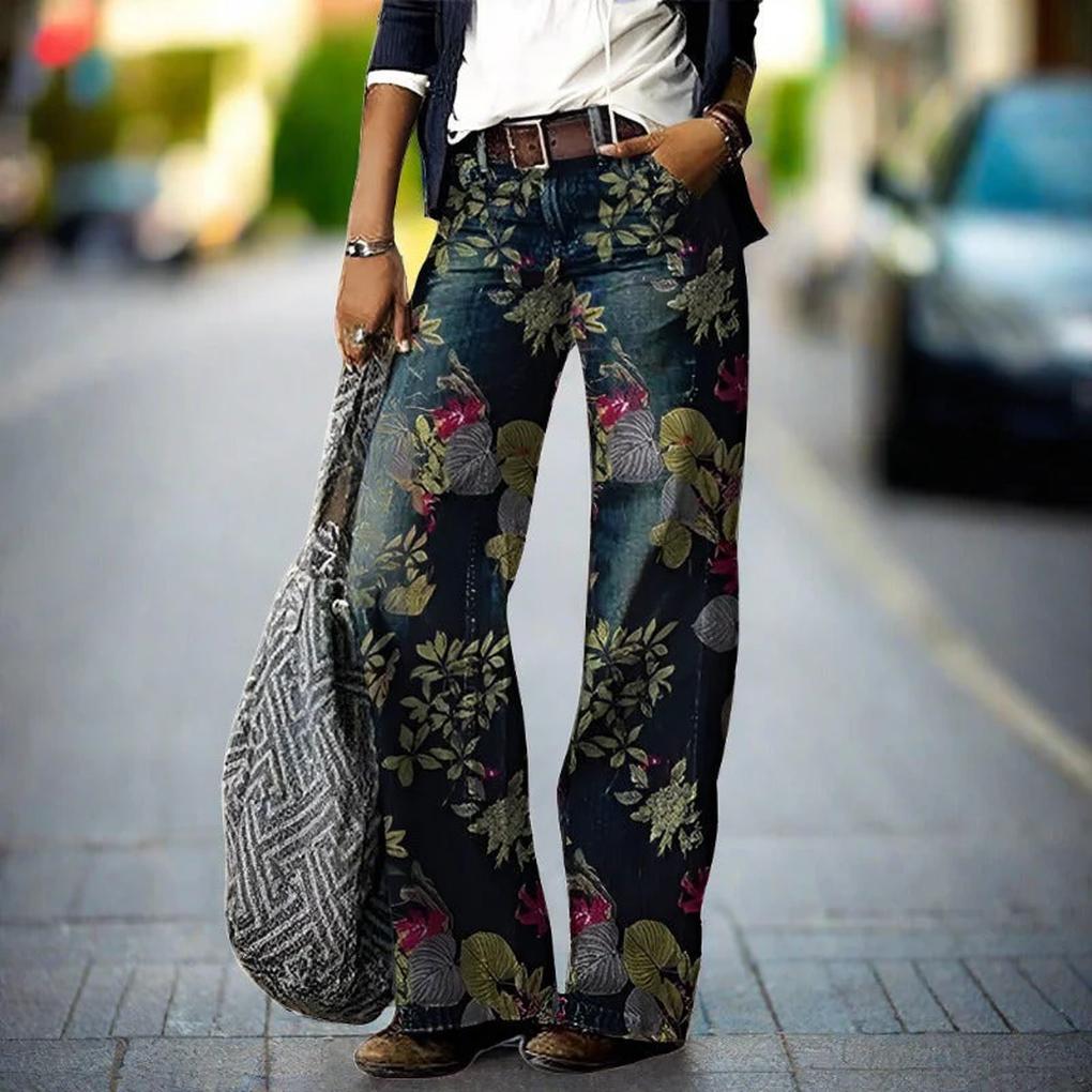 Women's Floral Print Relaxed Fit Jeans-Omni Prime Goods