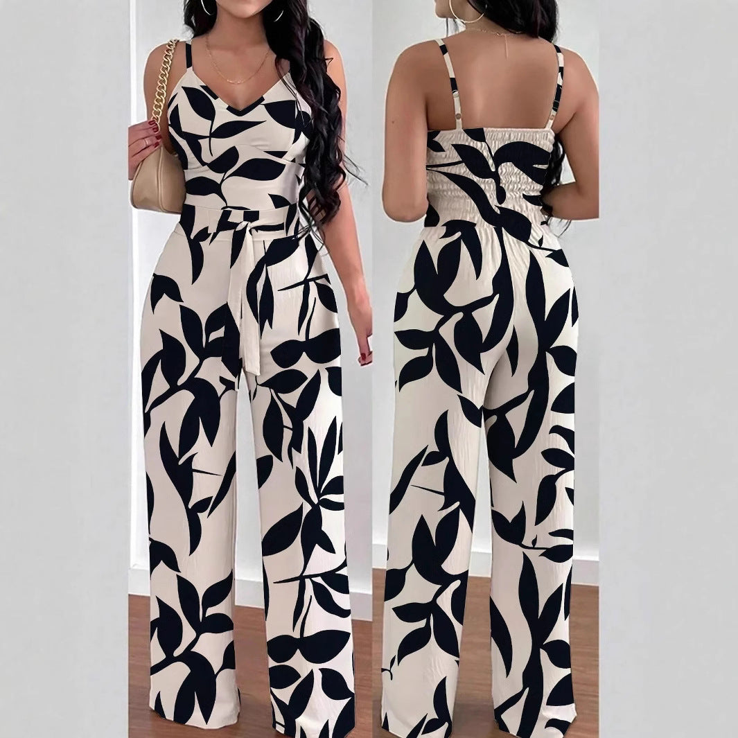 Women's Floral Print Wide Leg Jumpsuit - Casual Summer Style-Omni Prime Goods