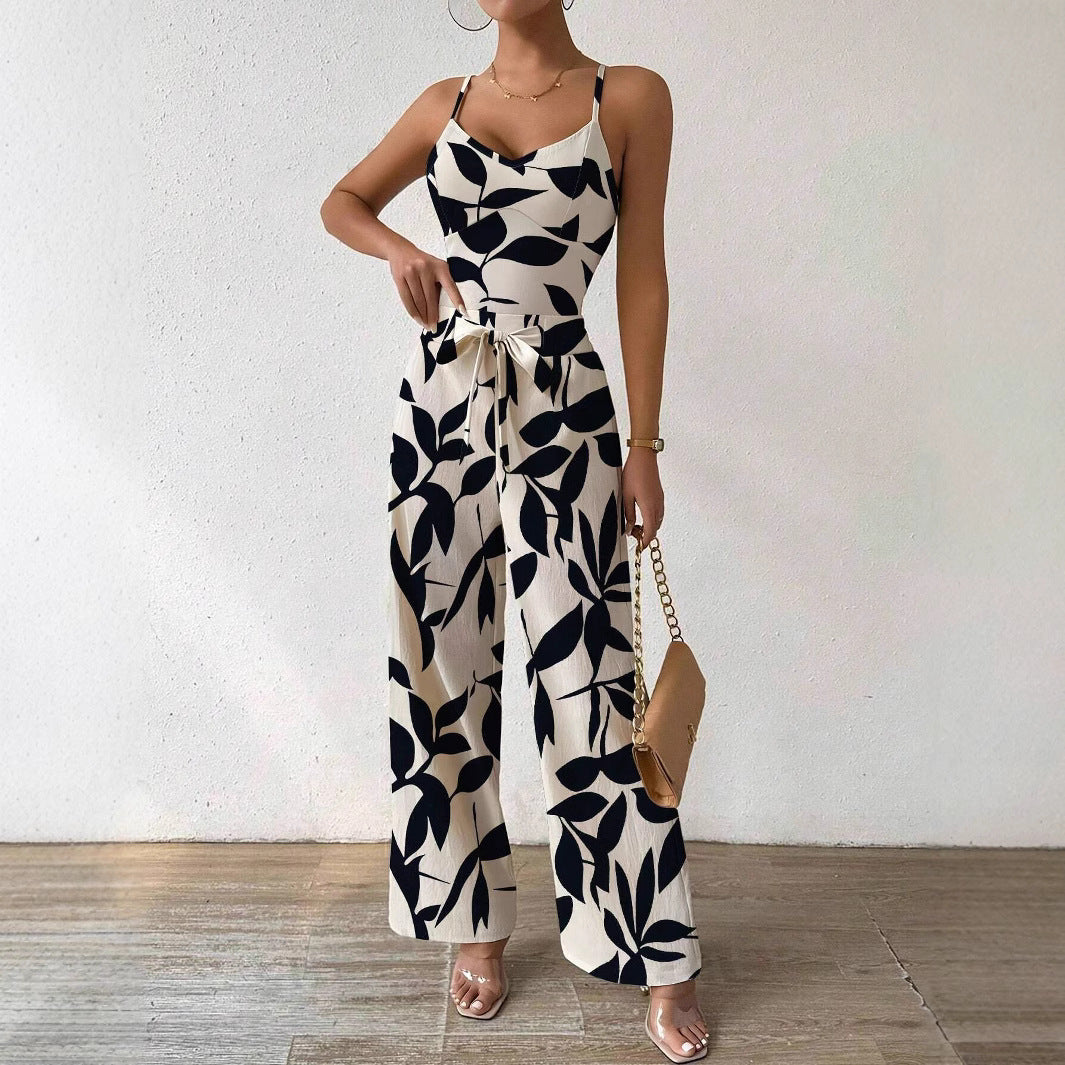 Women's Floral Print Wide Leg Jumpsuit - Casual Summer Style-Omni Prime Goods