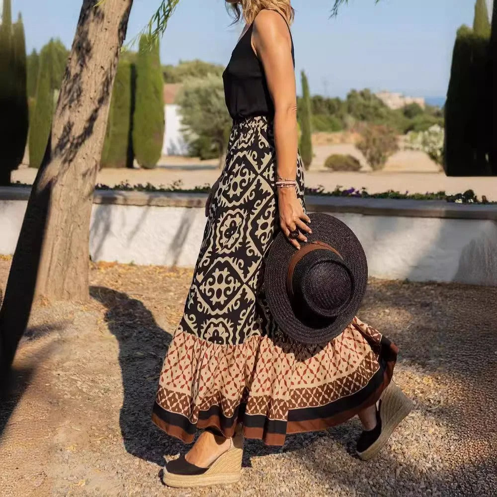 Women's Geometric Pattern Summer Maxi Skirt-Omni Prime Goods