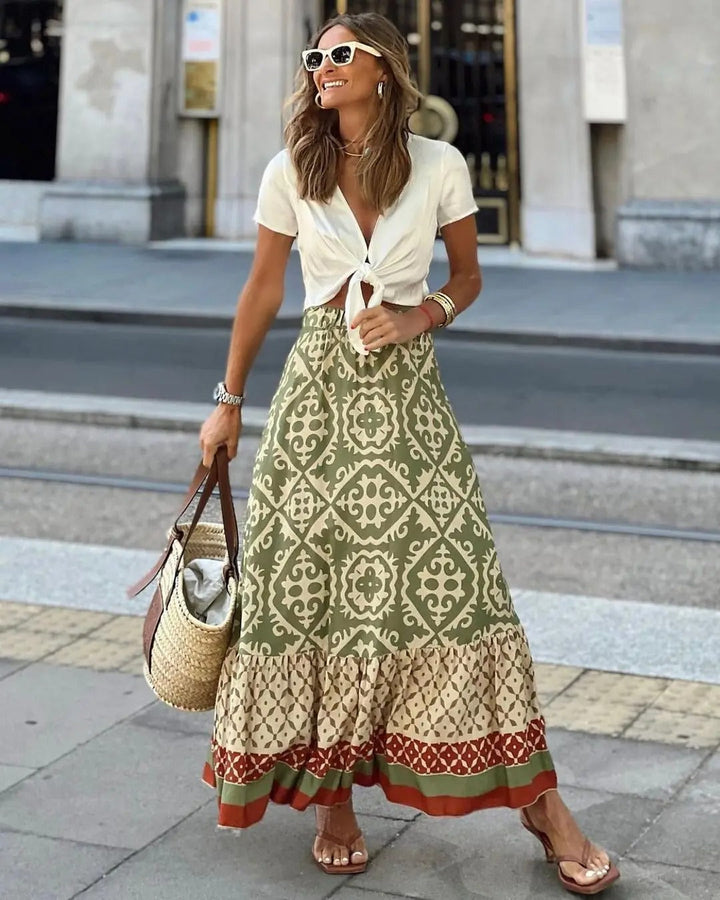 Women's Geometric Pattern Summer Maxi Skirt-Omni Prime Goods
