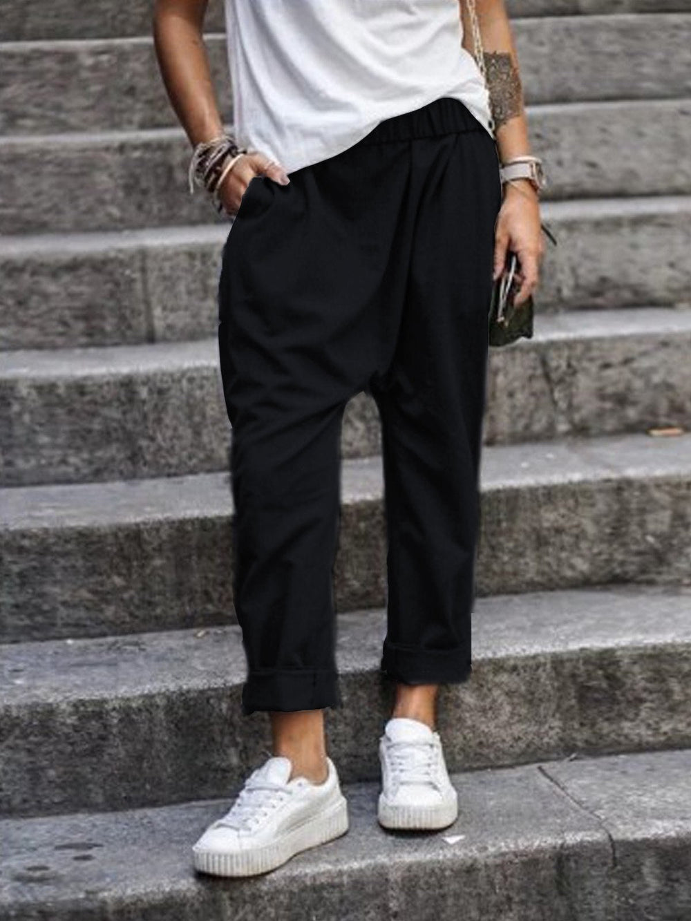 Women's Harem Pants with Elastic Waistband-Omni Prime Goods