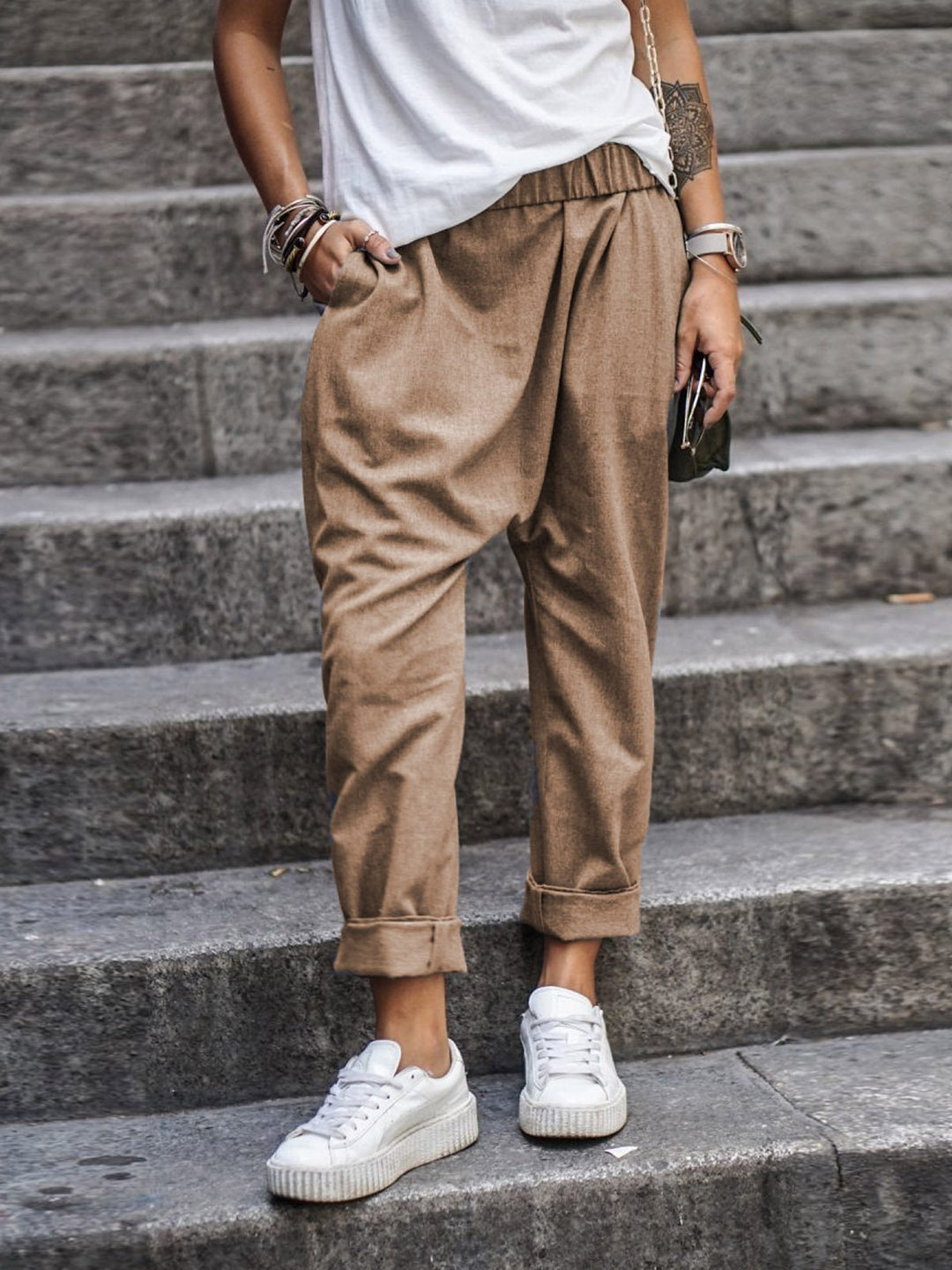 Women's Harem Pants with Elastic Waistband-Omni Prime Goods