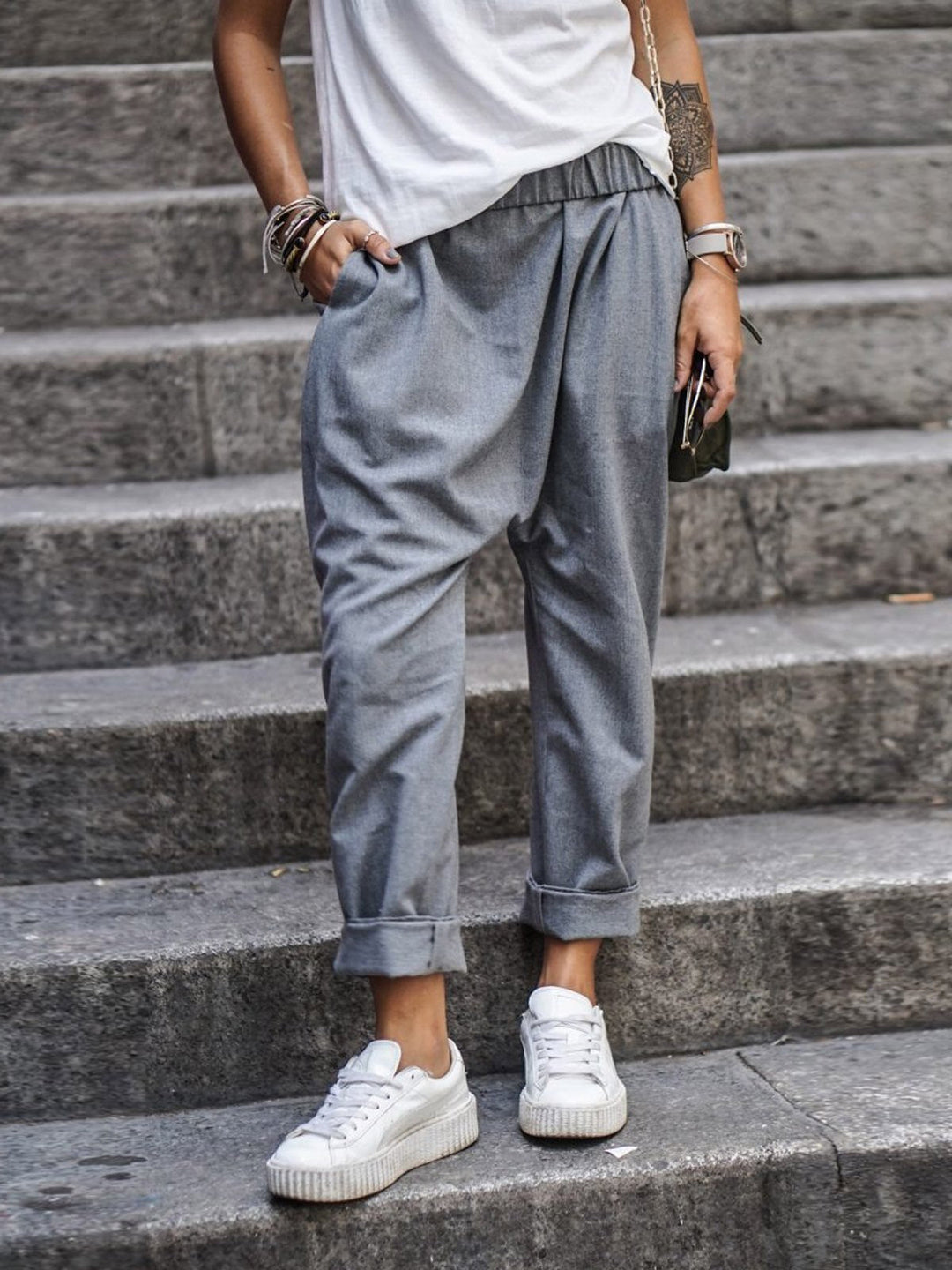 Women's Harem Pants with Elastic Waistband-Omni Prime Goods