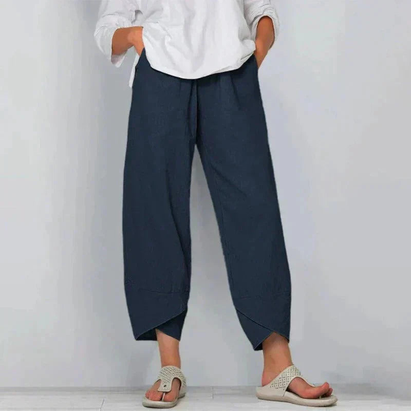 Women's High Waist Cropped Summer Trousers-Omni Prime Goods