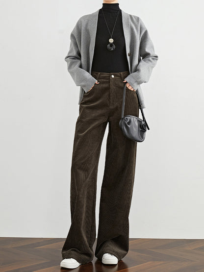 Women's High-Waist Draped Corduroy Trousers-Omni Prime Goods