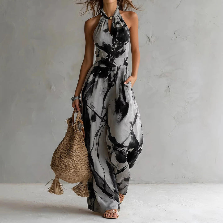 Women's High-Waist Halter Neck Flowy Jumpsuit-Omni Prime Goods