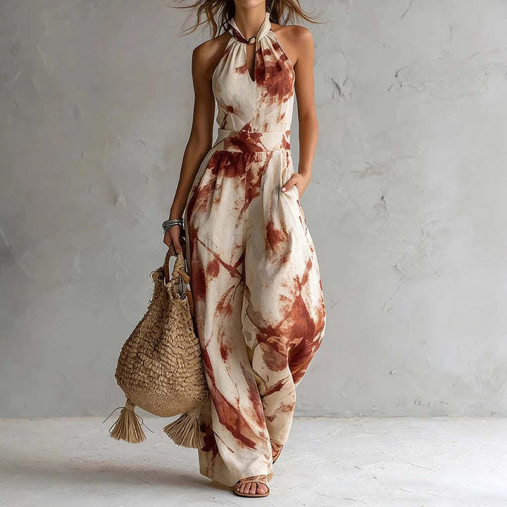 Women's High-Waist Halter Neck Flowy Jumpsuit-Omni Prime Goods
