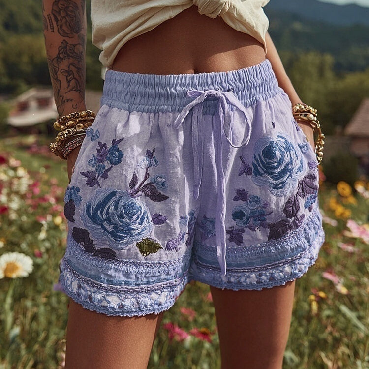 Women's High Waist Retro Floral Print Boho Summer Shorts-Omni Prime Goods