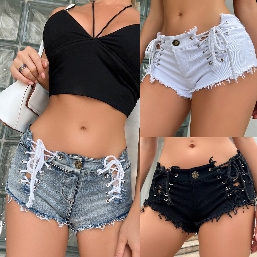 Women's High Waist Stretch Denim Shorts - Casual Solid Color-Omni Prime Goods