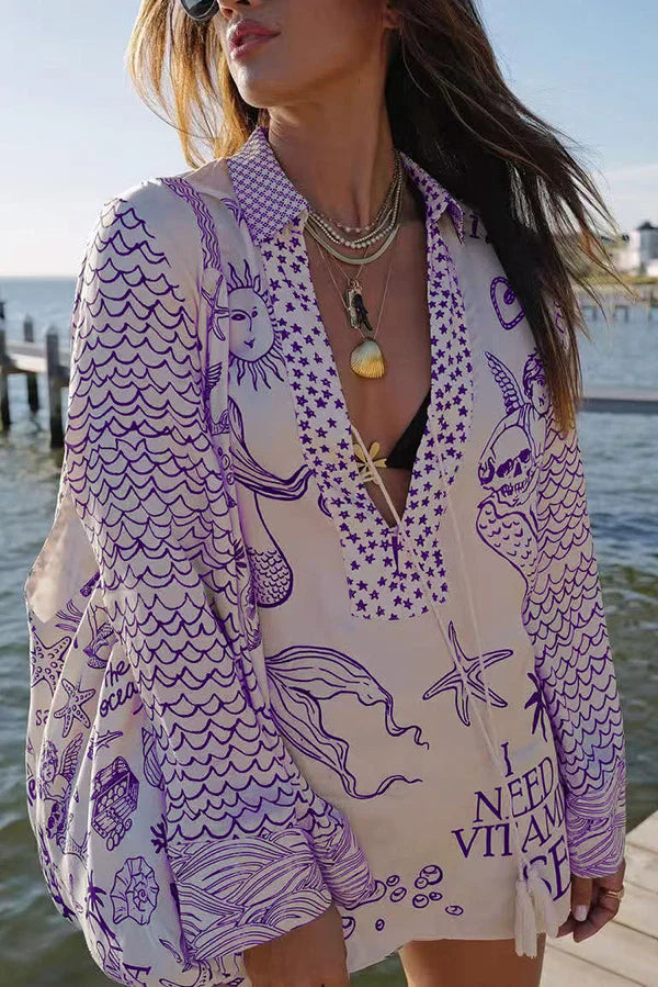 Women's Long Sleeve Printed V-Neck Two Piece Outfit-Omni Prime Goods
