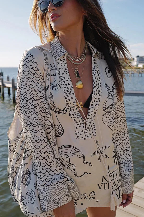 Women's Long Sleeve Printed V-Neck Two Piece Outfit-Omni Prime Goods