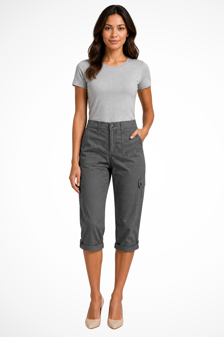 Women's Multi Pocket Cropped High Rise Cargo Trousers-Omni Prime Goods