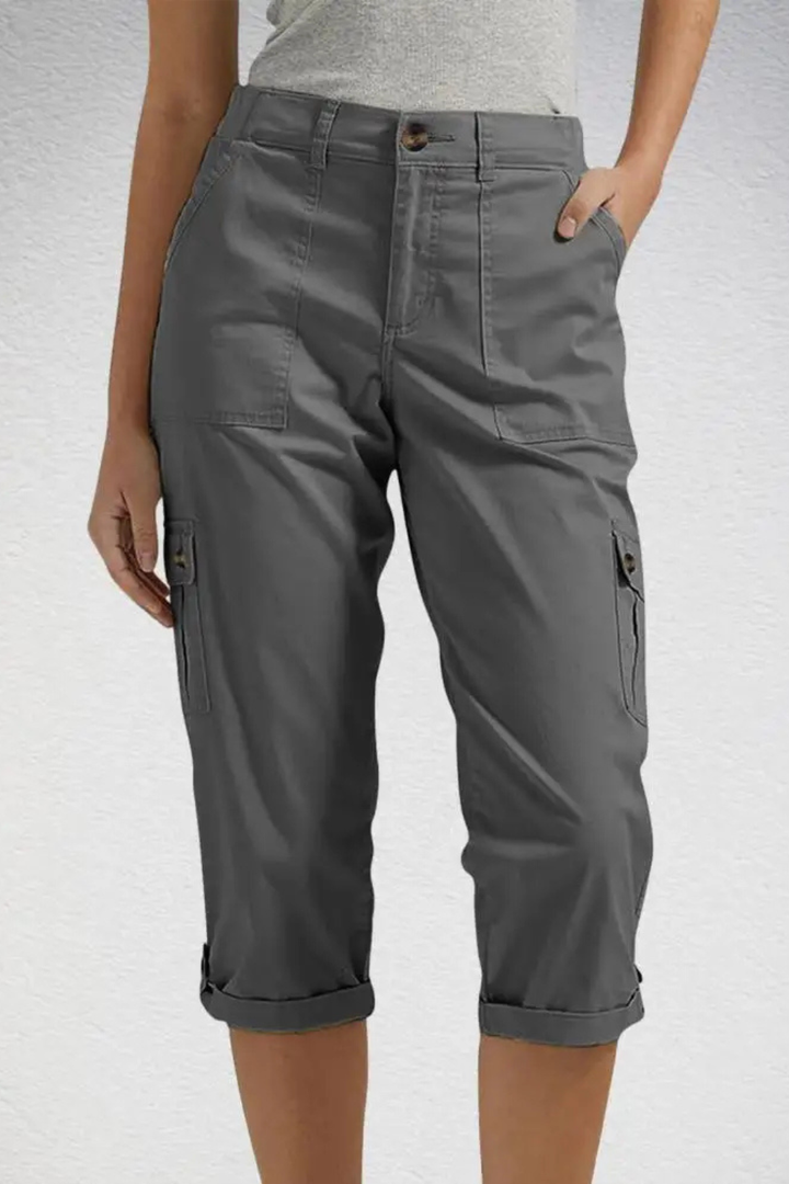 Women's Multi Pocket Cropped High Rise Cargo Trousers-Omni Prime Goods