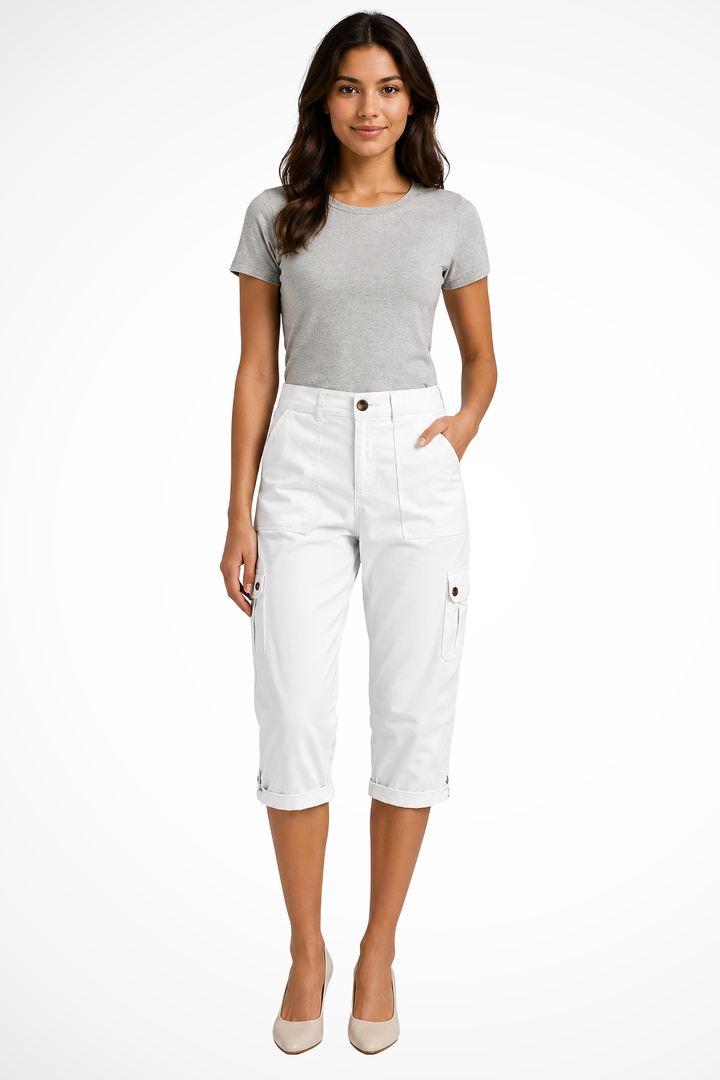 Women's Multi Pocket Cropped High Rise Cargo Trousers-Omni Prime Goods