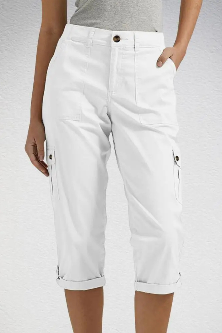 Women's Multi Pocket Cropped High Rise Cargo Trousers-Omni Prime Goods