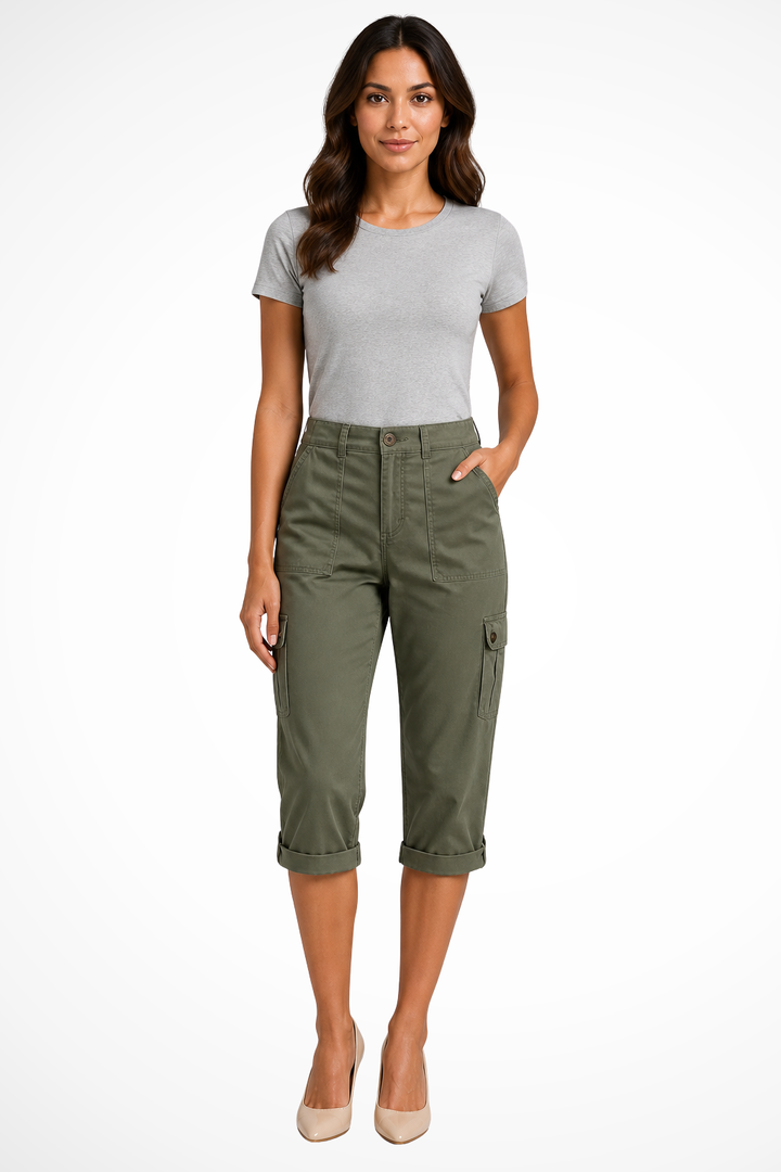 Women's Multi Pocket Cropped High Rise Cargo Trousers-Omni Prime Goods