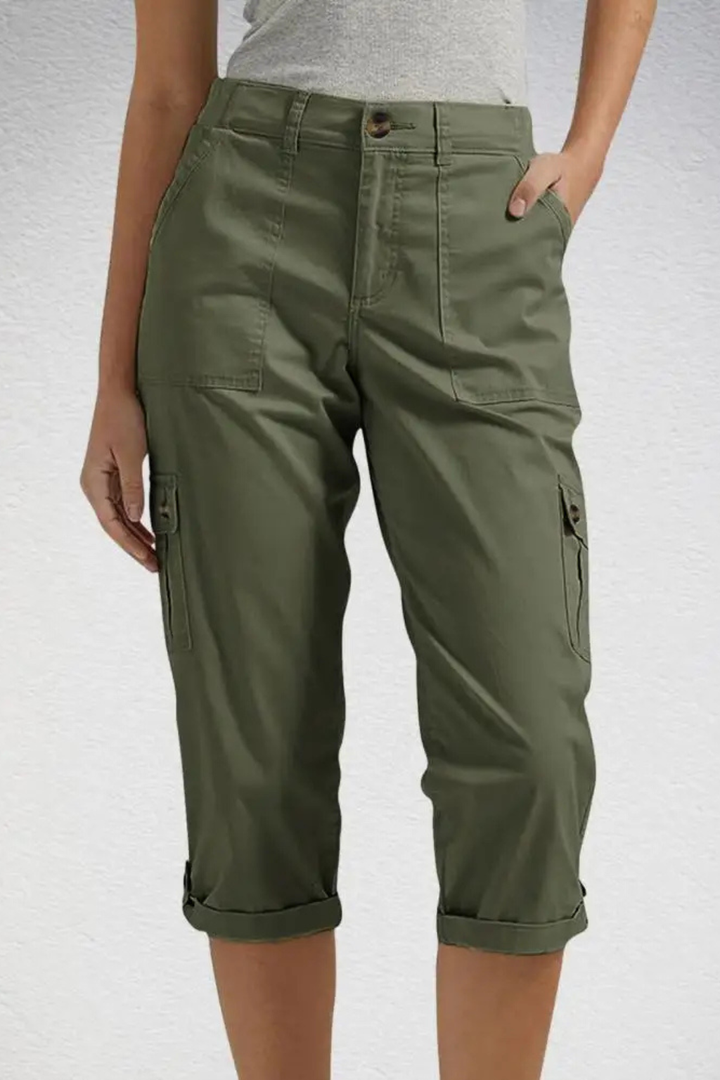 Women's Multi Pocket Cropped High Rise Cargo Trousers-Omni Prime Goods
