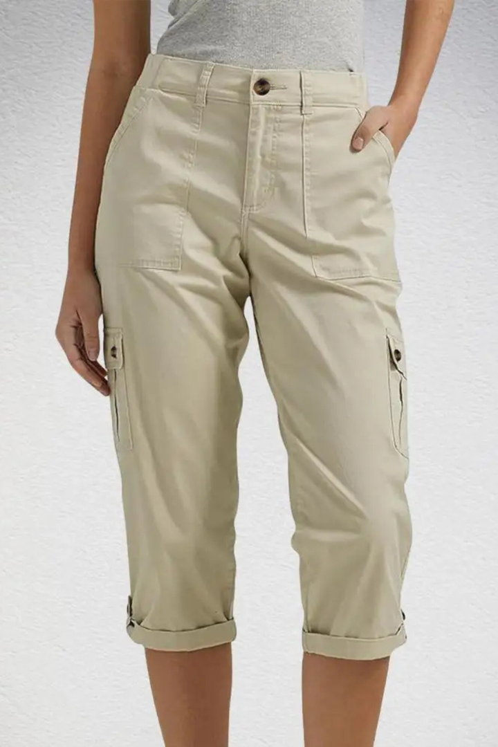 Women's Multi Pocket Cropped High Rise Cargo Trousers-Omni Prime Goods