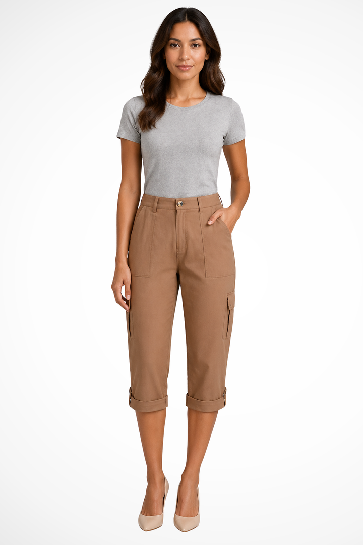 Women's Multi Pocket Cropped High Rise Cargo Trousers-Omni Prime Goods