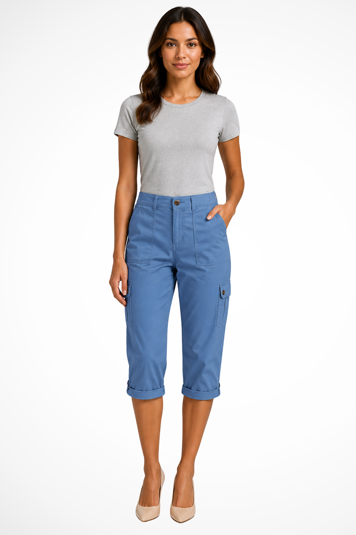 Women's Multi Pocket Cropped High Rise Cargo Trousers-Omni Prime Goods