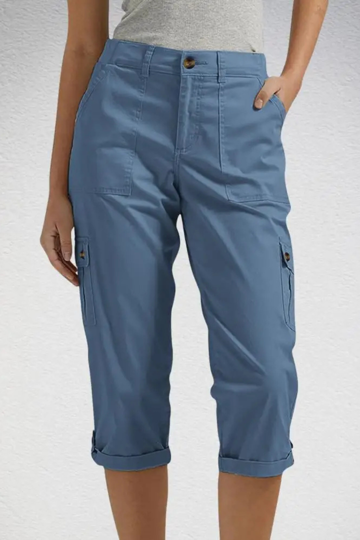 Women's Multi Pocket Cropped High Rise Cargo Trousers-Omni Prime Goods