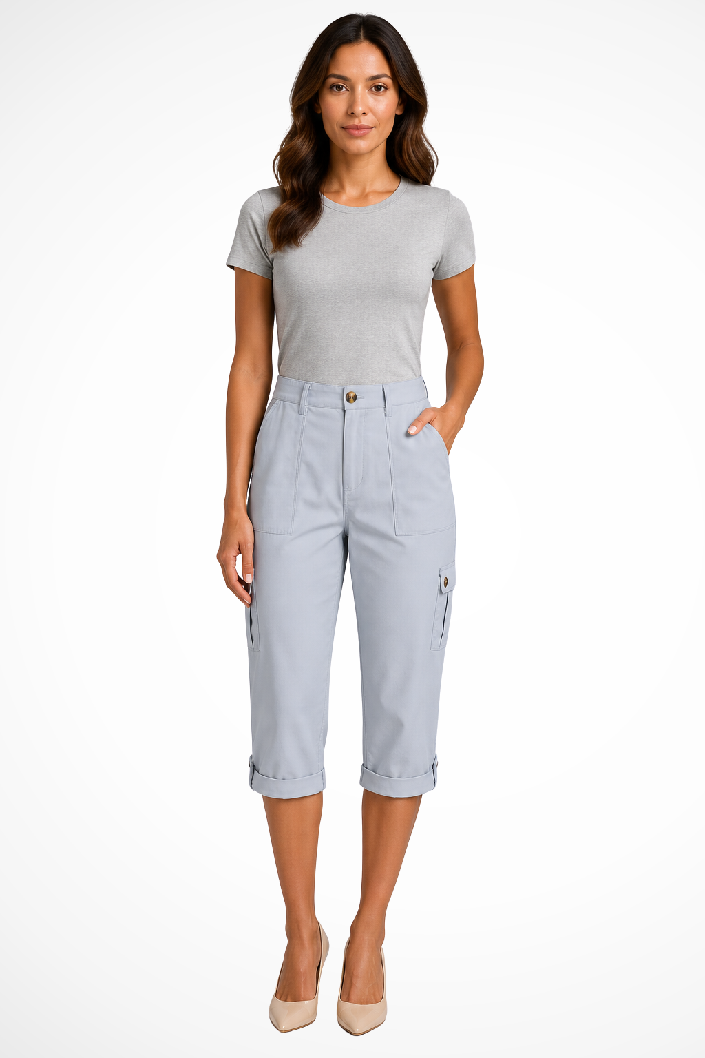 Women's Multi Pocket Cropped High Rise Cargo Trousers-Omni Prime Goods