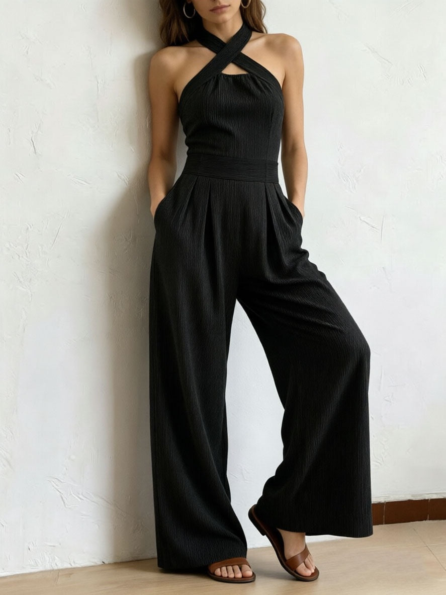Women's Off Shoulder Halter Jumpsuit - Sleeveless Summer Romper-Omni Prime Goods