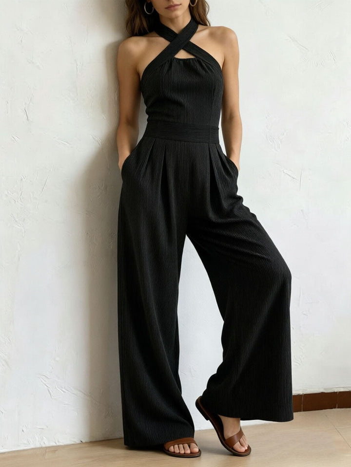 Women's Off Shoulder Halter Jumpsuit - Sleeveless Summer Romper-Omni Prime Goods