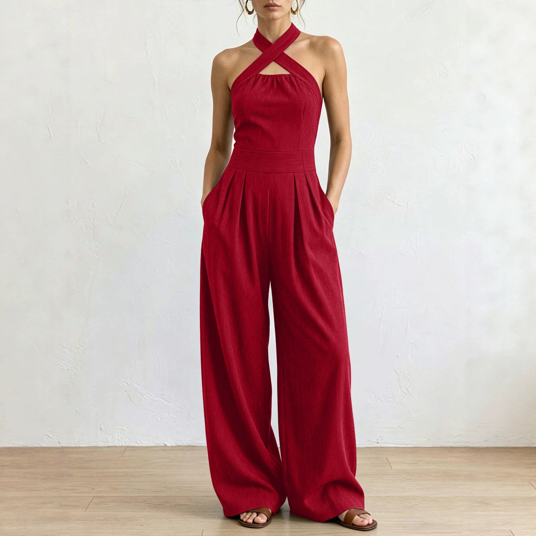 Women's Off Shoulder Halter Jumpsuit - Sleeveless Summer Romper-Omni Prime Goods