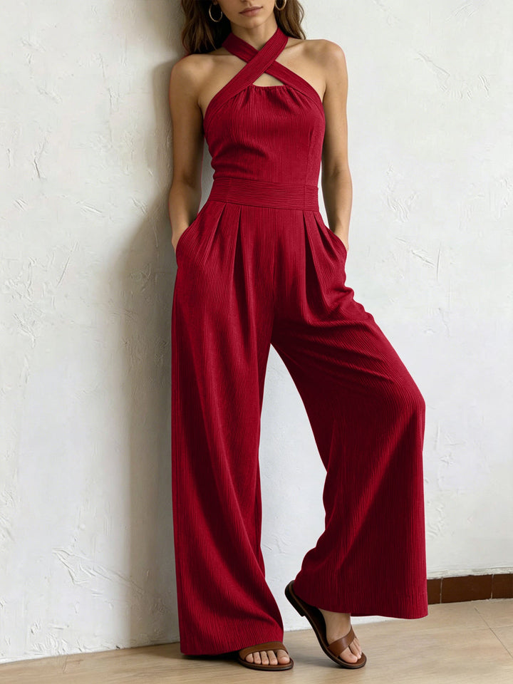 Women's Off Shoulder Halter Jumpsuit - Sleeveless Summer Romper-Omni Prime Goods