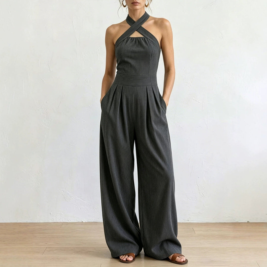 Women's Off Shoulder Halter Jumpsuit - Sleeveless Summer Romper-Omni Prime Goods