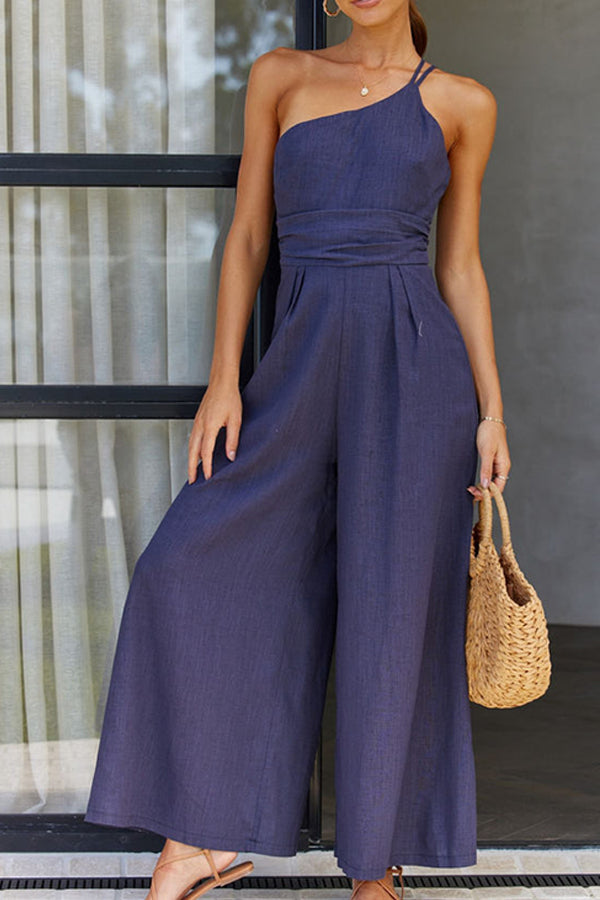 Women's One-Shoulder Jumpsuit with Wide-Leg Trousers-Omni Prime Goods