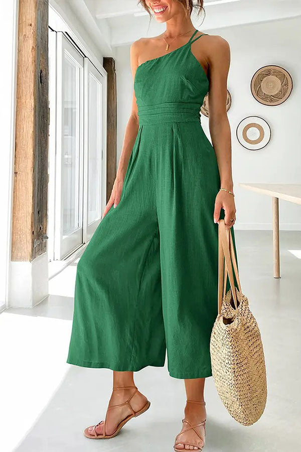 Women's One-Shoulder Jumpsuit with Wide-Leg Trousers-Omni Prime Goods
