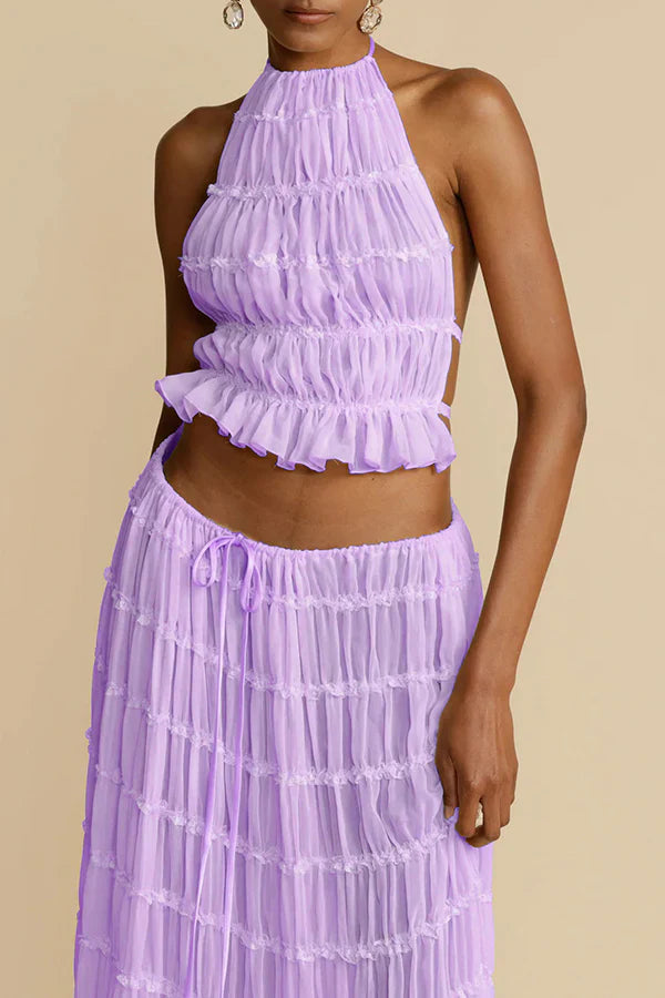 Women's Pleated High Neck Halter Top-Omni Prime Goods