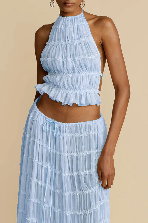 Women's Pleated High Neck Halter Top-Omni Prime Goods