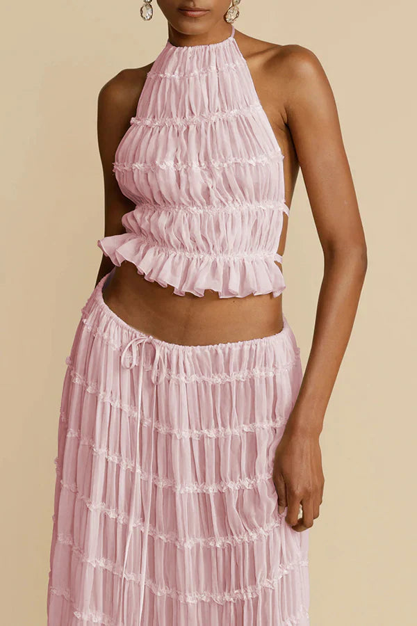 Women's Pleated High Neck Halter Top-Omni Prime Goods