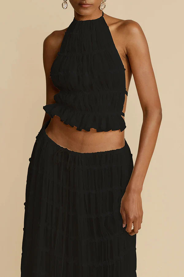 Women's Pleated High Neck Halter Top-Omni Prime Goods