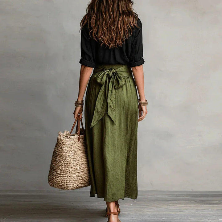 Women's Pointed Collar Waist Tie Summer Two Piece Set-Omni Prime Goods