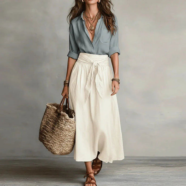 Women's Pointed Collar Waist Tie Summer Two Piece Set-Omni Prime Goods