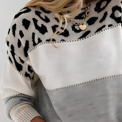 Women's Relaxed Fit Leopard Pattern Sweater-Omni Prime Goods