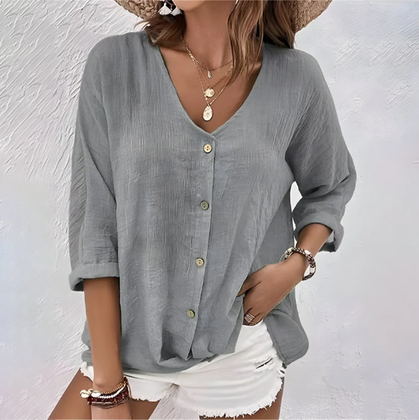 Women's Rolled Sleeve V Neck Summer Blouse-Omni Prime Goods