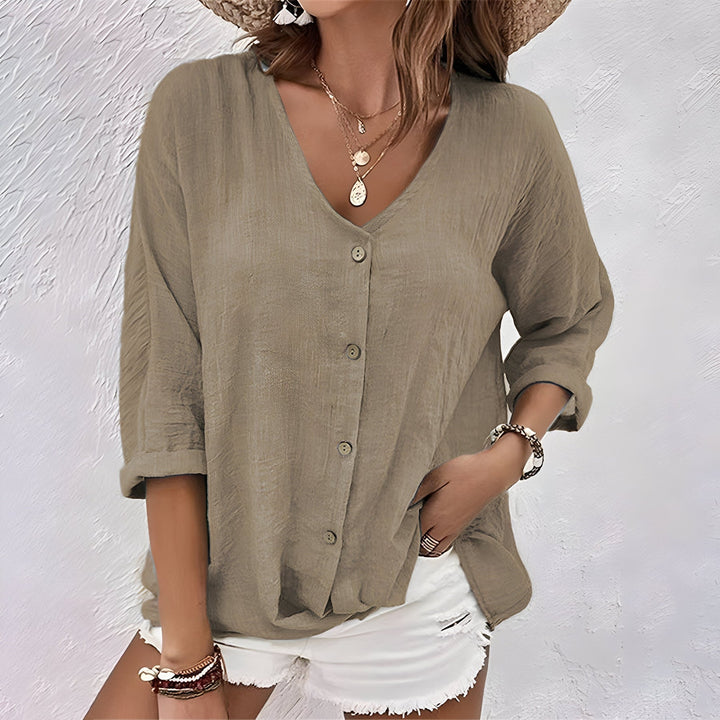 Women's Rolled Sleeve V Neck Summer Blouse-Omni Prime Goods