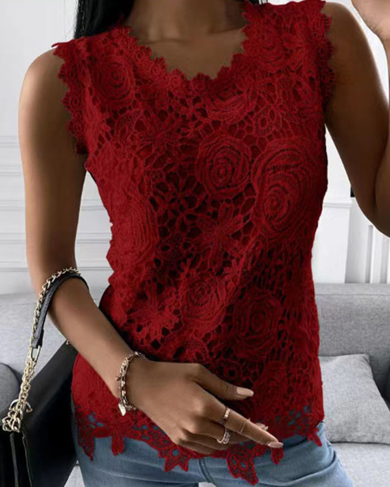 Women's Round Neck Sheer Floral Summer Top-Omni Prime Goods