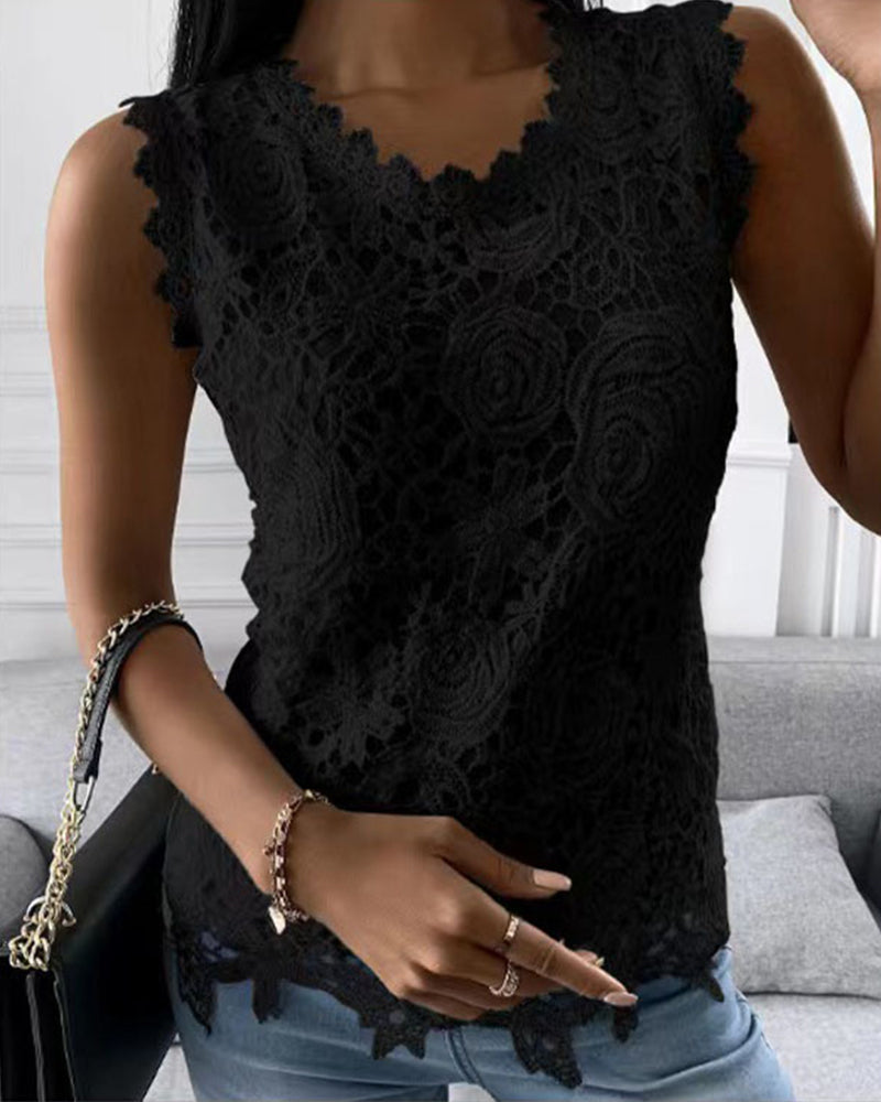 Women's Round Neck Sheer Floral Summer Top-Omni Prime Goods